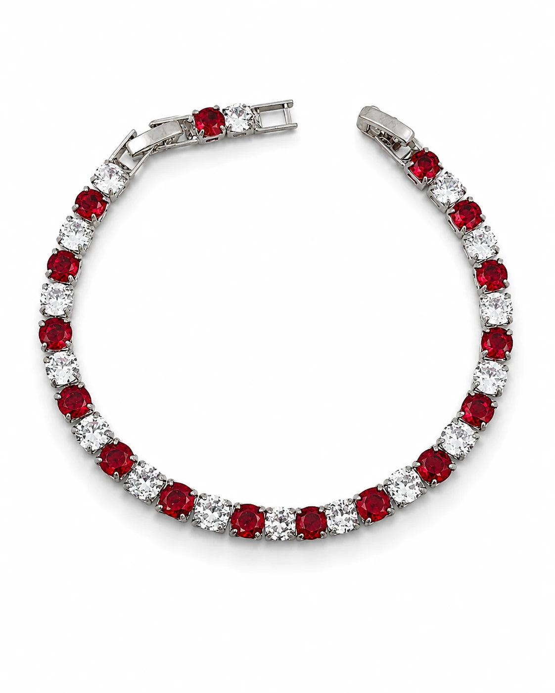 Swannah Ruby Glow Tennis Red Crystal & White Stone Silver Bracelet for Women