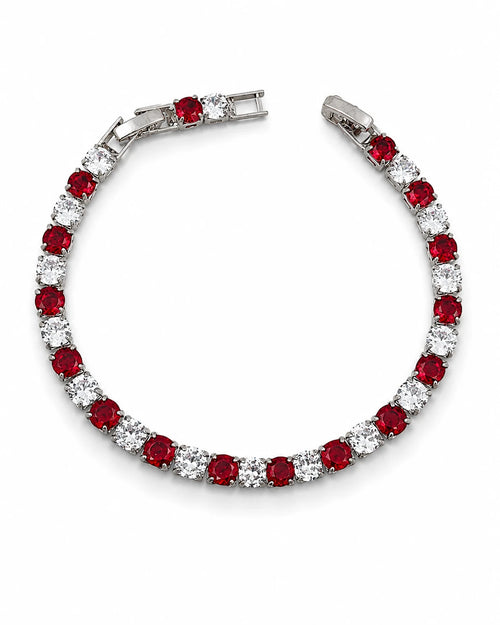 Swannah Ruby Glow Tennis Red Crystal & White Stone Silver Bracelet for Women