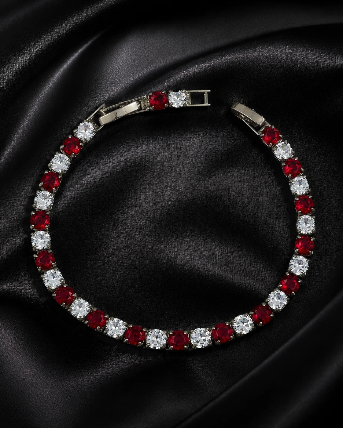 Swannah Ruby Glow Tennis Red Crystal & White Stone Silver Bracelet for Women