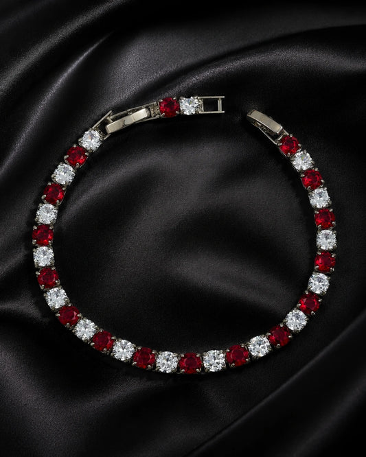 Swannah Ruby Glow Tennis Red Crystal & White Stone Silver Bracelet for Women