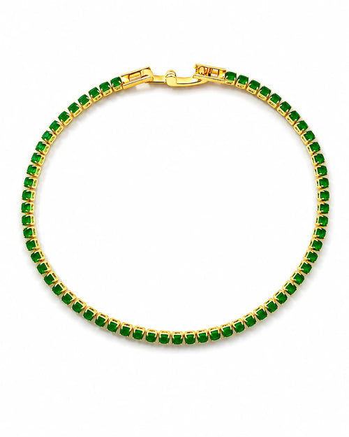 Swannah Emerald Green Tennis Square Cut Green Crystal Gold Bracelet for Women