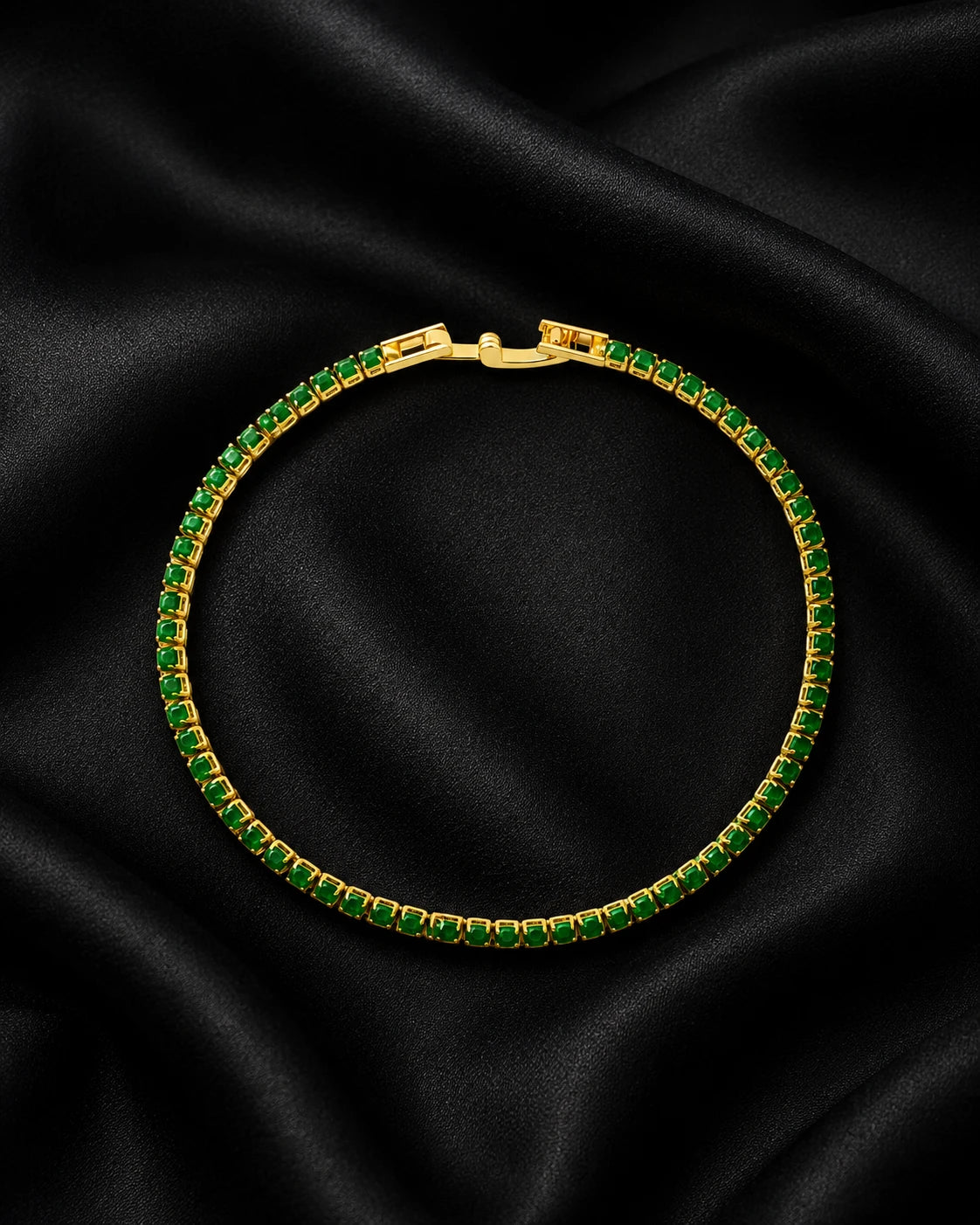 Swannah Emerald Green Tennis Square Cut Green Crystal Gold Bracelet for Women