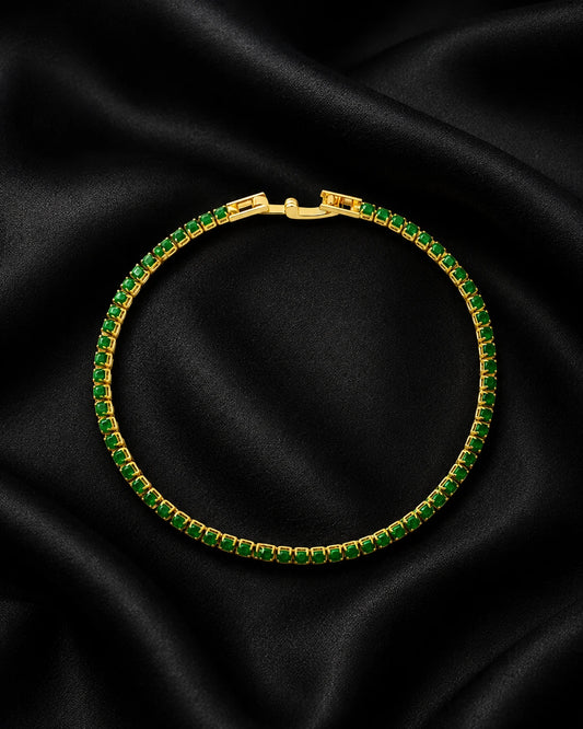 Swannah Emerald Green Tennis Square Cut Green Crystal Gold Bracelet for Women