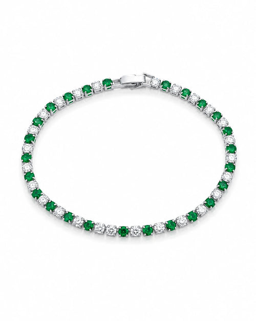 Swannah Emerald Spark Tennis Green Crystal & White Stone Silver Bracelet for Women