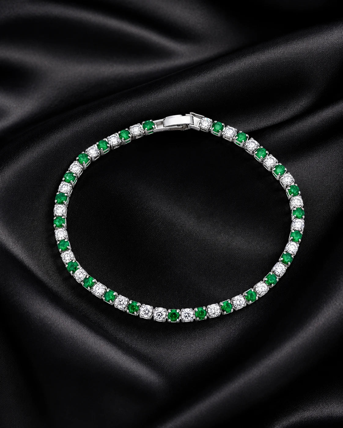 Swannah Emerald Spark Tennis Green Crystal & White Stone Silver Bracelet for Women