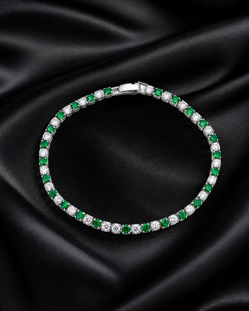 Swannah Emerald Spark Tennis Green Crystal & White Stone Silver Bracelet for Women