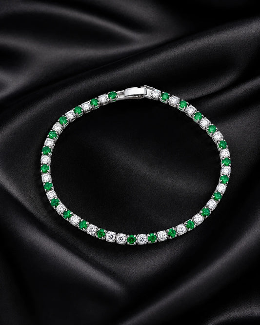 Swannah Emerald Spark Tennis Green Crystal & White Stone Silver Bracelet for Women