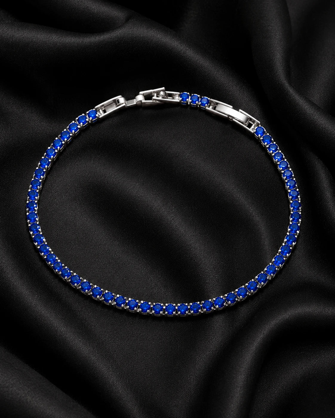 Swannah Royal Blue Tennis Sapphire Blue Crystal Silver Bracelet for Women