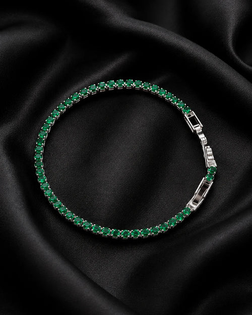Swannah Emerald Glow Tennis Green Crystal Silver Bracelet for Women