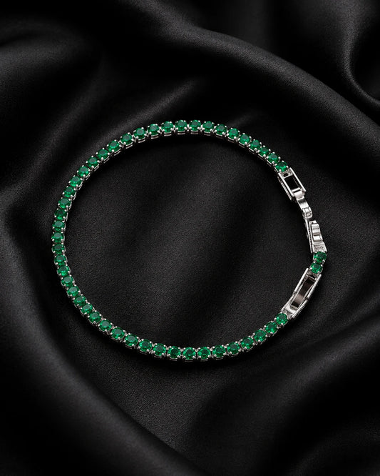 Swannah Emerald Glow Tennis Green Crystal Silver Bracelet for Women