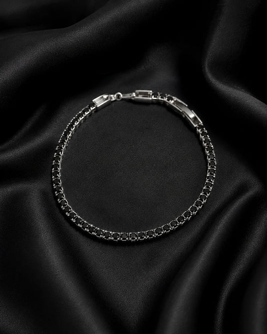 Swannah Midnight Elegance Tennis Black Crystal Silver Bracelet for Women