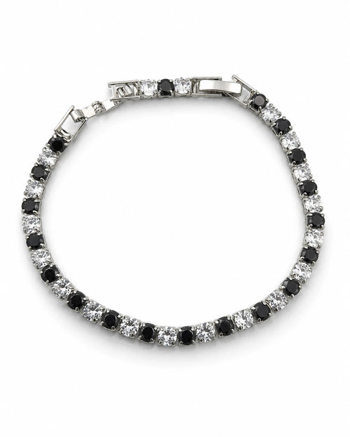 Swannah Noir Spark Tennis Black & White Crystal Silver Bracelet