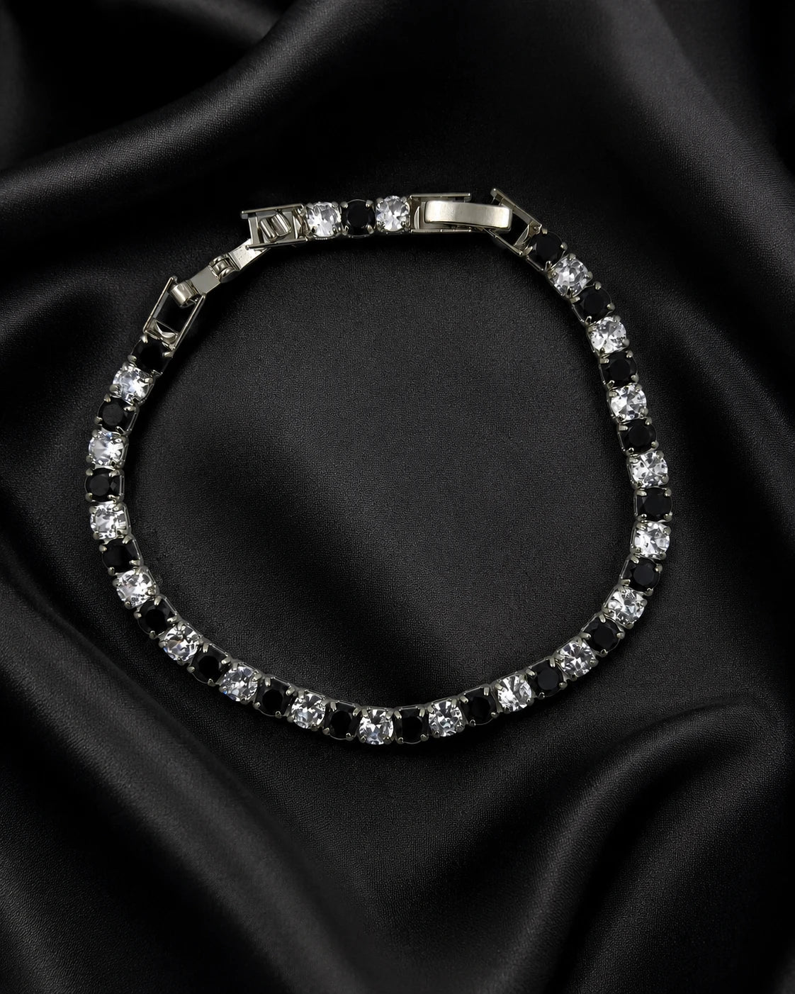 Swannah Noir Spark Tennis Black & White Crystal Silver Bracelet