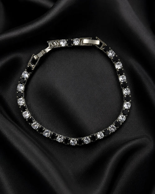Swannah Noir Spark Tennis Black & White Crystal Silver Bracelet