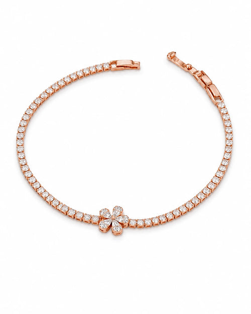 Swannah Crystal Blossom Tennis Rose Gold Floral Crystal Bracelet for Women