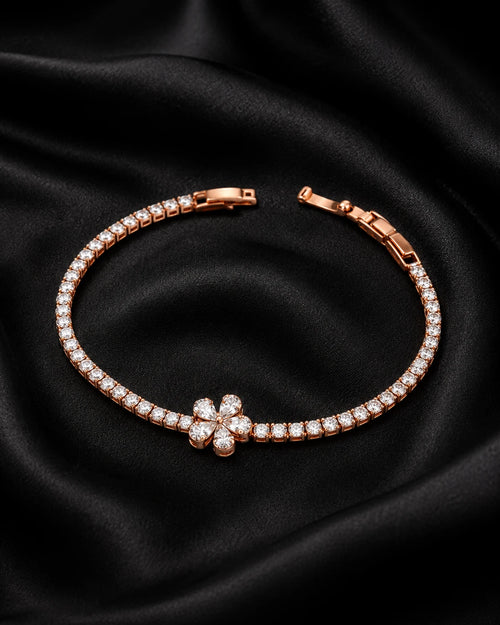 Swannah Crystal Blossom Tennis Rose Gold Floral Crystal Bracelet for Women