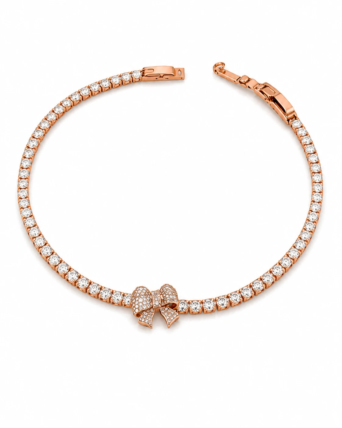Swannah Crystal Bow Tennis Rose Gold Ribbon Crystal Bracelet for Women