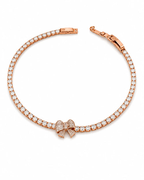 Swannah Crystal Bow Tennis Rose Gold Ribbon Crystal Bracelet for Women