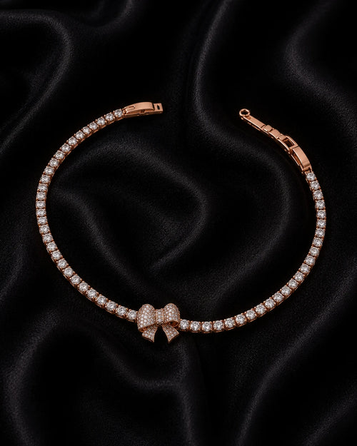 Swannah Crystal Bow Tennis Rose Gold Ribbon Crystal Bracelet for Women