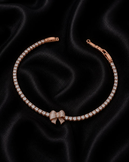 Swannah Crystal Bow Tennis Rose Gold Ribbon Crystal Bracelet for Women