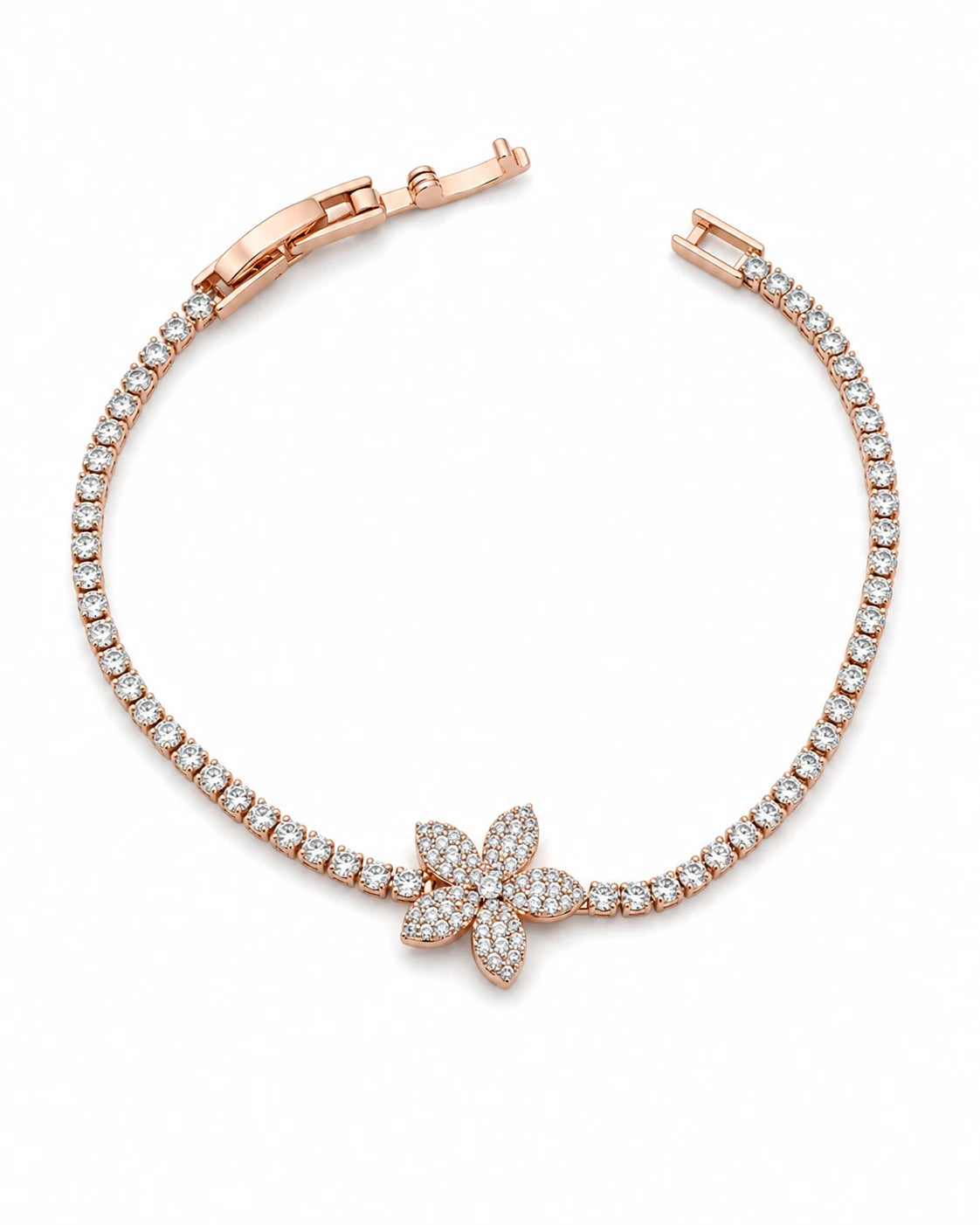 Swannah Crystal Blossom Tennis Rose Gold Floral Crystal Bracelet for Women