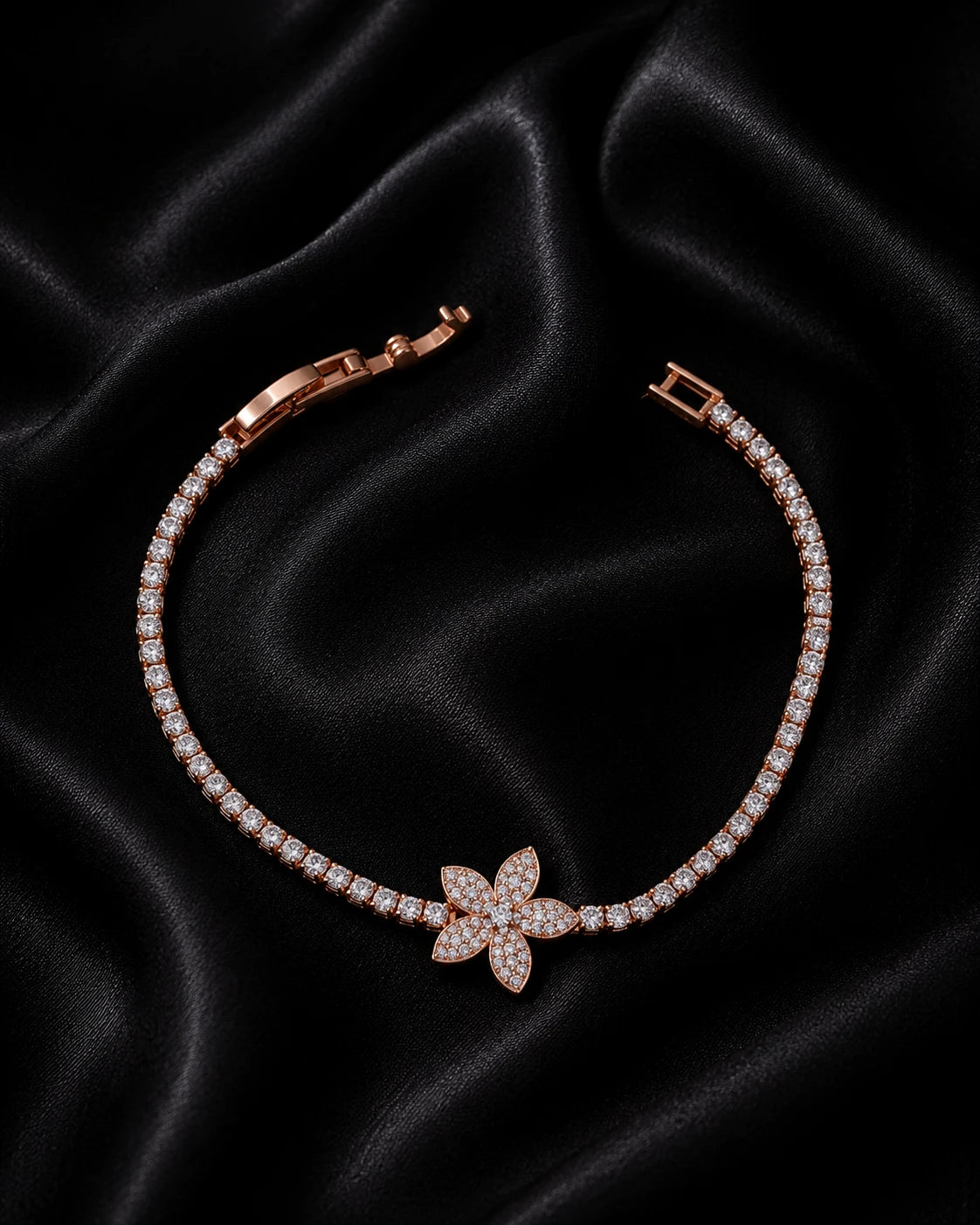 Swannah Crystal Blossom Tennis Rose Gold Floral Crystal Bracelet for Women