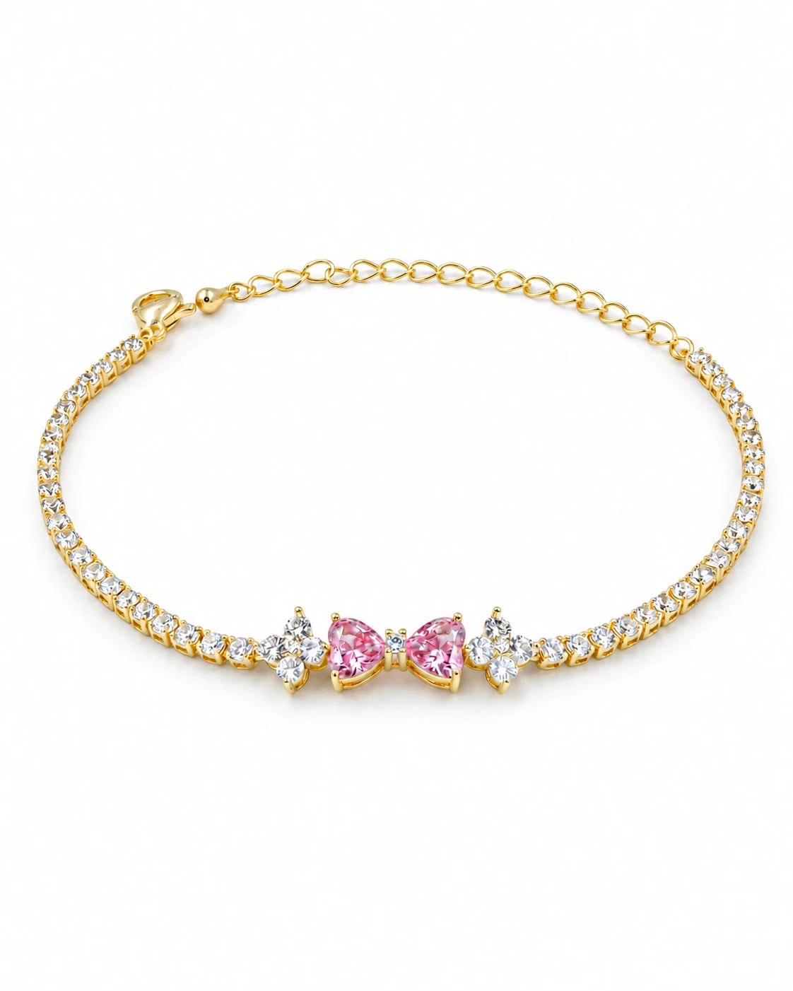 Swannah Pink Butterfly Crystal Tennis Gold Crystal Bracelet for Women
