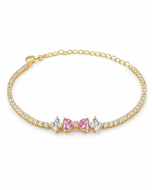 Swannah Pink Butterfly Crystal Tennis Gold Crystal Bracelet for Women