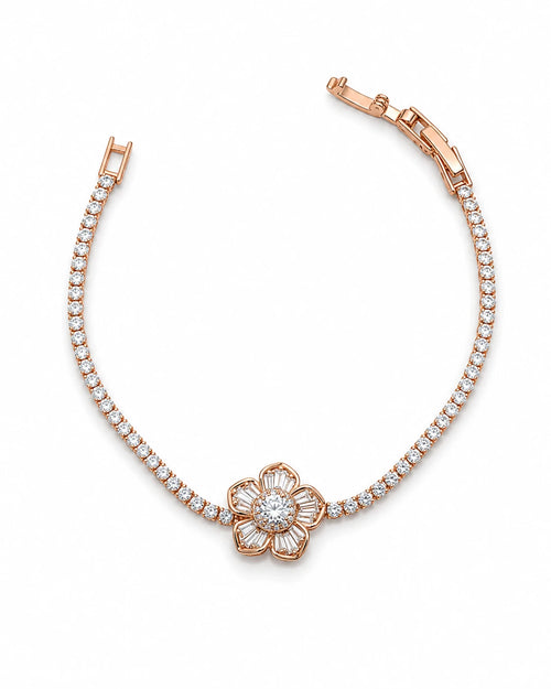 Swannah Crystal Bloom Tennis Rose Gold Floral Crystal Bracelet for Women
