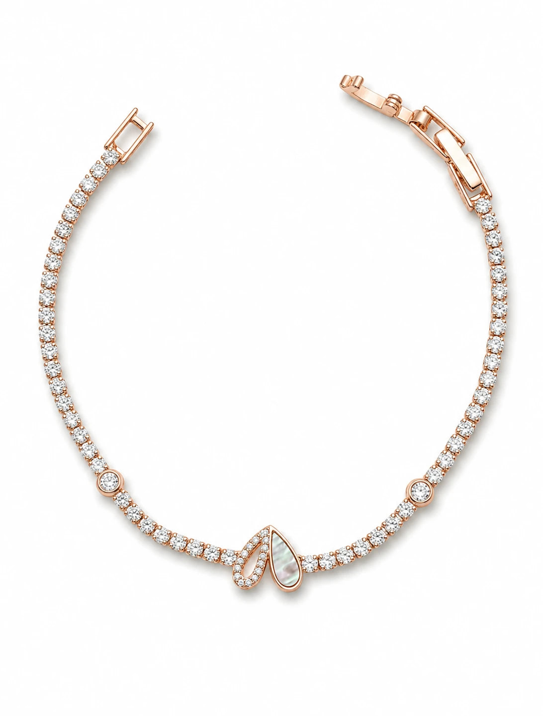 Swannah Pearl Leaf Crystal Tennis Rose Gold Crystal Bracelet for Women