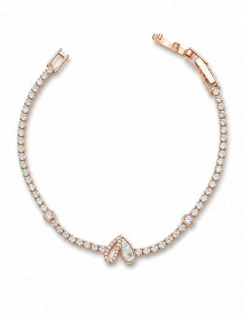 Swannah Pearl Leaf Crystal Tennis Rose Gold Crystal Bracelet for Women