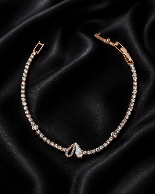 Swannah Pearl Leaf Crystal Tennis Rose Gold Crystal Bracelet for Women