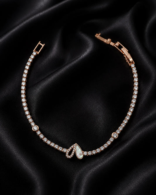 Swannah Pearl Leaf Crystal Tennis Rose Gold Crystal Bracelet for Women