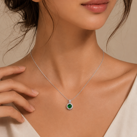 Swannah Emerald Halo Necklace