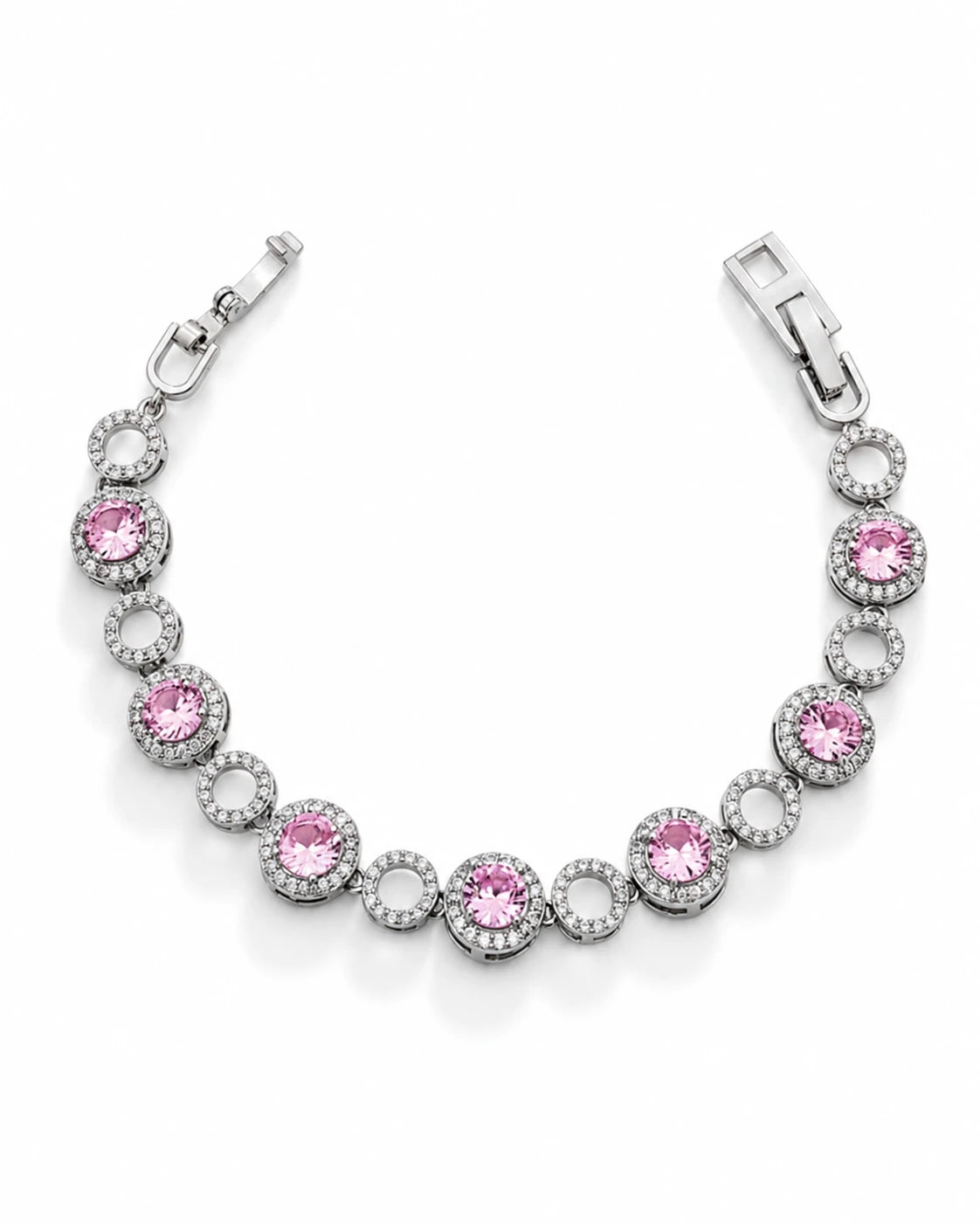 Swannah Blush Halo Crystal Silver Pink Stone Tennis Bracelet for Women