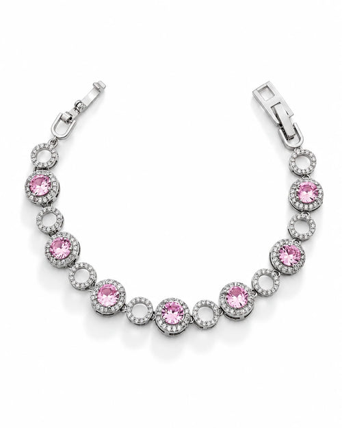 Swannah Blush Halo Crystal Silver Pink Stone Tennis Bracelet for Women
