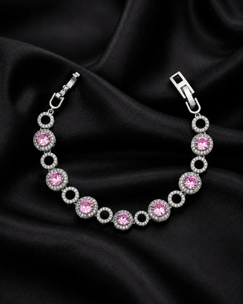 Swannah Blush Halo Crystal Silver Pink Stone Tennis Bracelet for Women