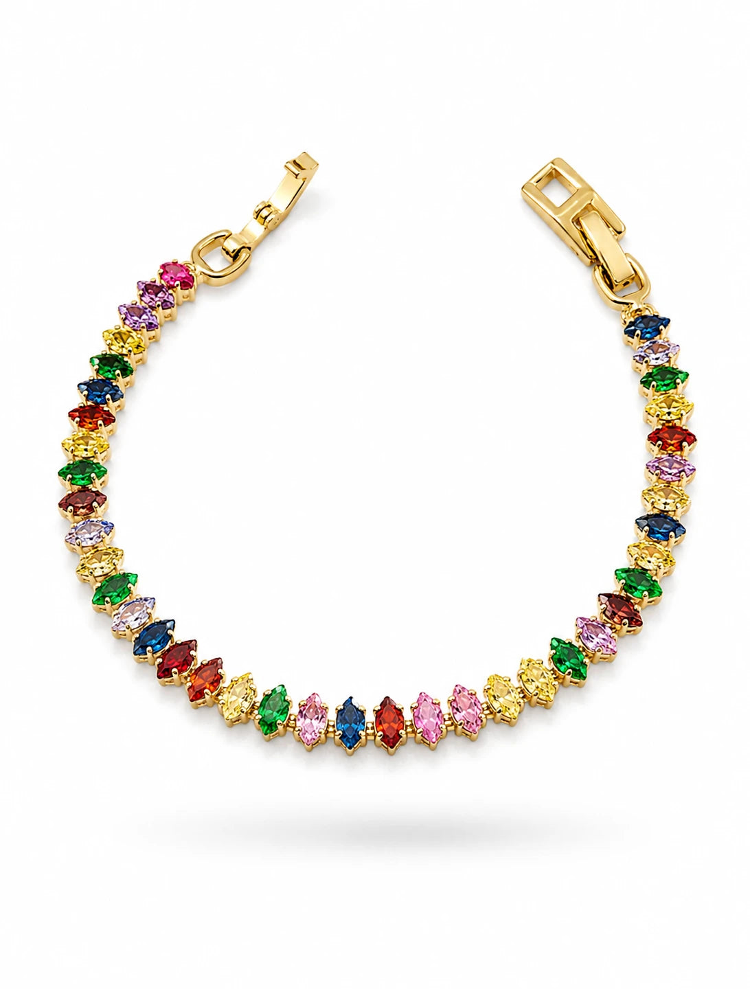 Swannah Rainbow Crystal Tennis Gold Multicolor Gemstone Link Bracelet for Women
