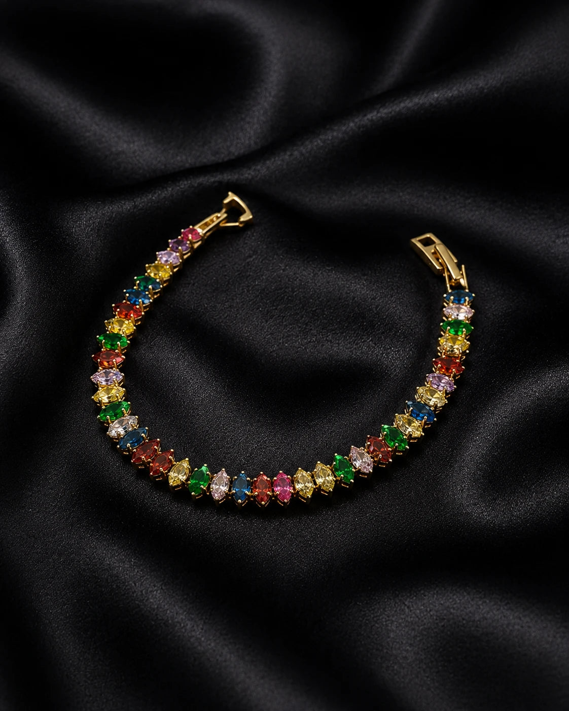 Swannah Rainbow Crystal Tennis Gold Multicolor Gemstone Link Bracelet for Women