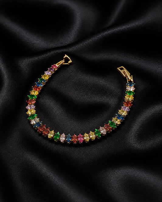 Swannah Rainbow Crystal Tennis Gold Multicolor Gemstone Link Bracelet for Women