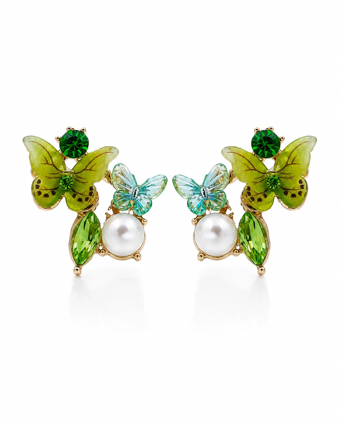 Green Butterfly Pearl Stud