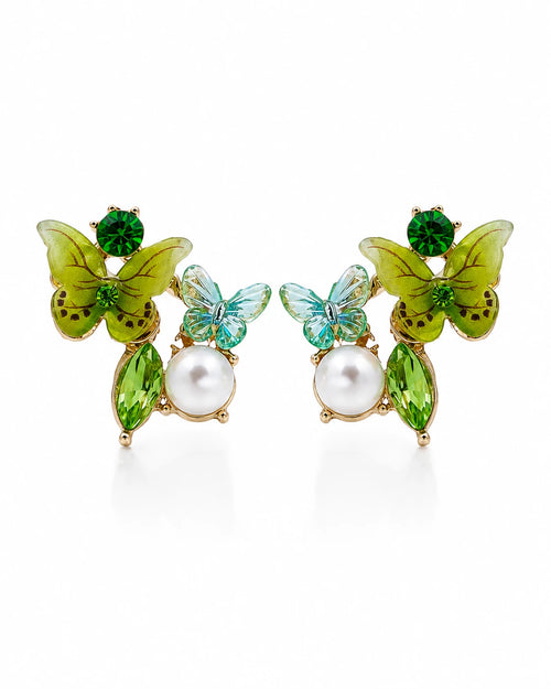 Green Butterfly Pearl Stud