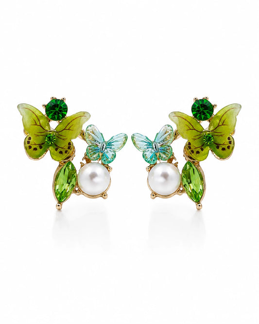 Green Butterfly Pearl Stud
