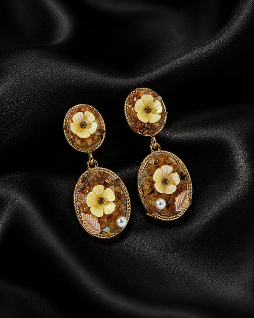 Swannah Golden Meadow Bloom Floral Pearl Statement Drop Earrings for Women
