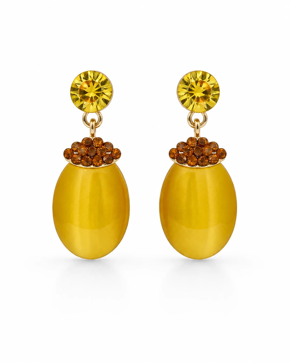Yellow Oval Drop Earrings