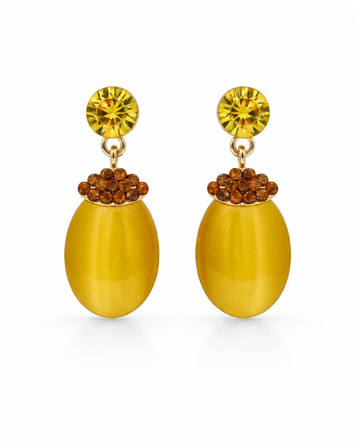 Yellow Oval Drop Earrings