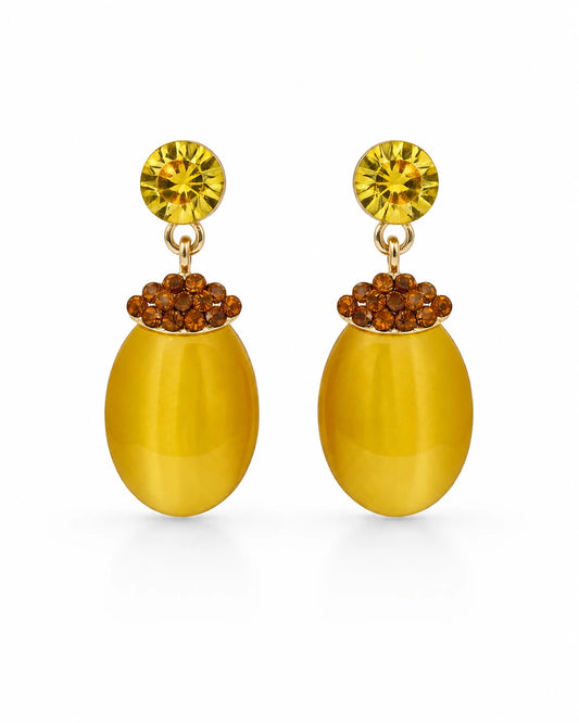 Yellow Oval Drop Earrings