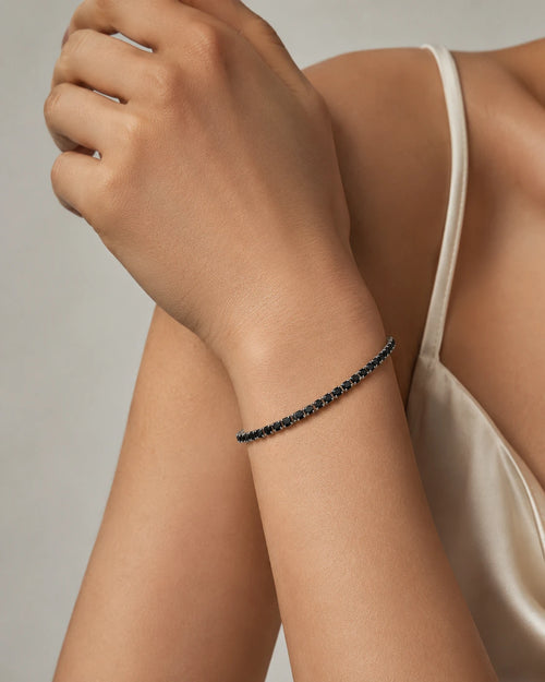 black gemstone bracelet silver women