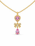 bow pendant pink crystal necklace