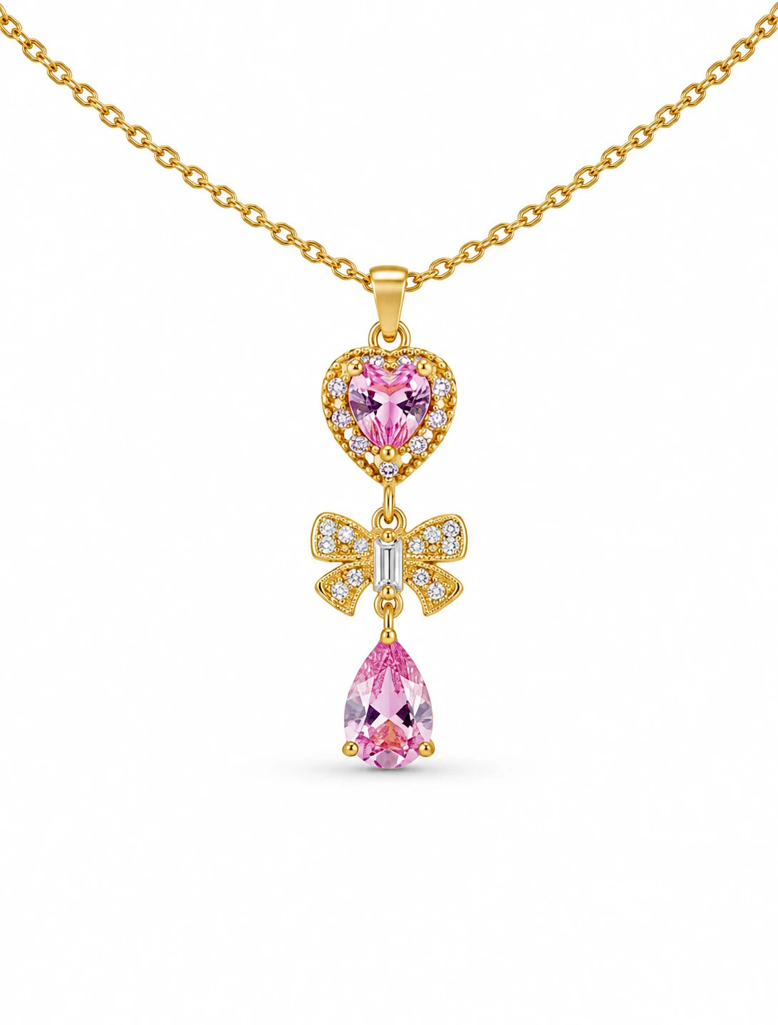 bow pendant pink crystal necklace